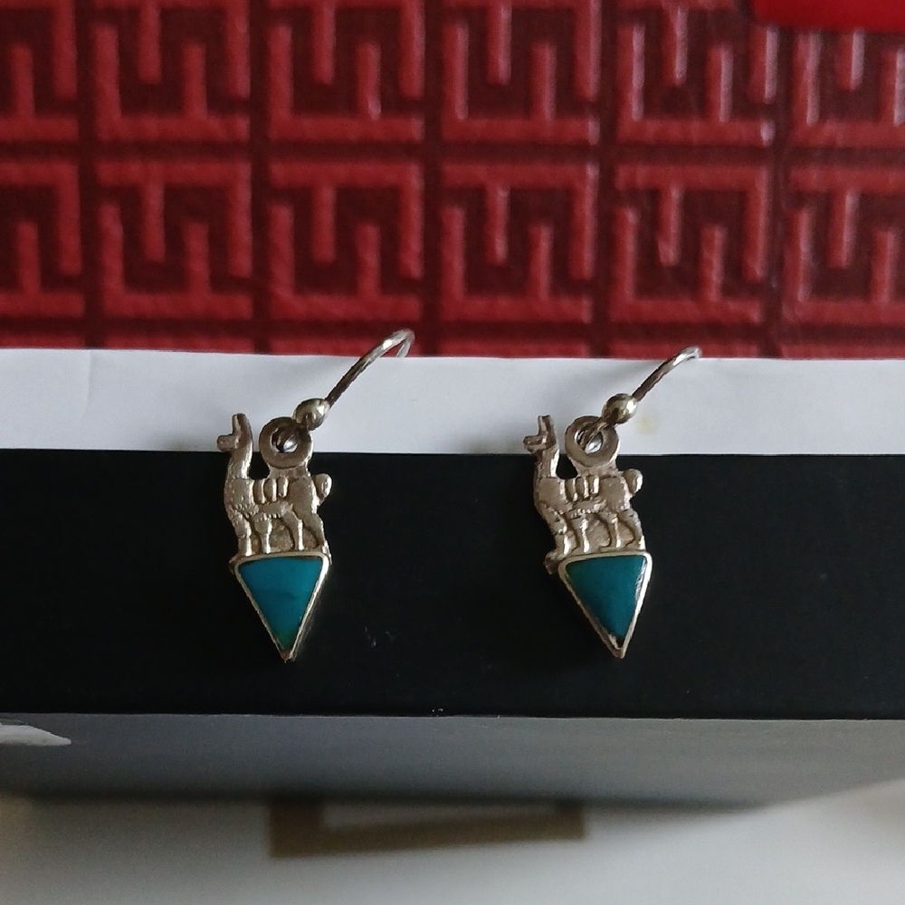 Silver 950 and Turquoise Llamita Peruvian  Earrings